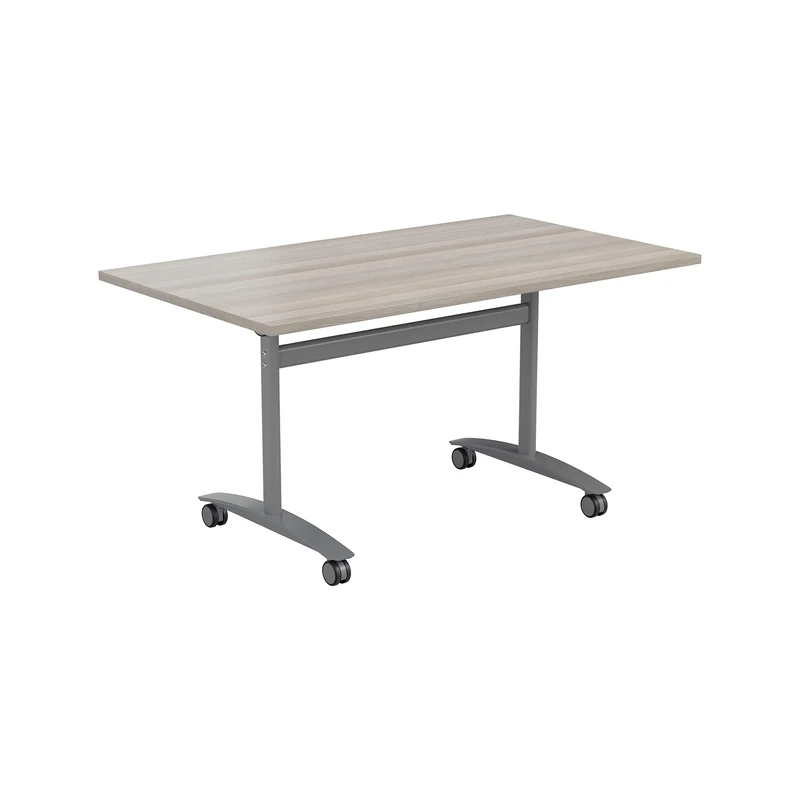 Office Hippo Office Table, Sturdy & Stylish Tilting Table Desk, Work Table For Home Office, Versatile Computer Table For Meeting Room or Boardroom, 5 Year Guarantee - Grey Oak / Silver