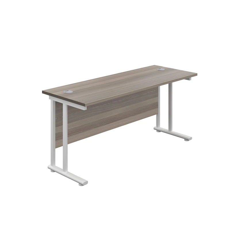 Office Hippo Heavy Duty Rectangular Cantilever Office Desk, Home Office Desk, Office Table, Integrated Cable Ports, PC Desk For Office or Home, 5 Yr Wty - White Frame/Grey Oak Top, 160cm x 60cm