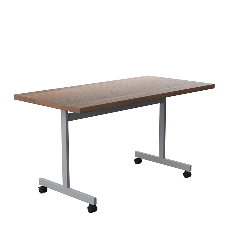 Office Hippo Office Table, Sturdy & Stylish Tilting Table Desk, Work Table For Home Office, Versatile Computer Table For Meeting Room or Boardroom, 5 Year Guarantee - Dark Walnut / Silver