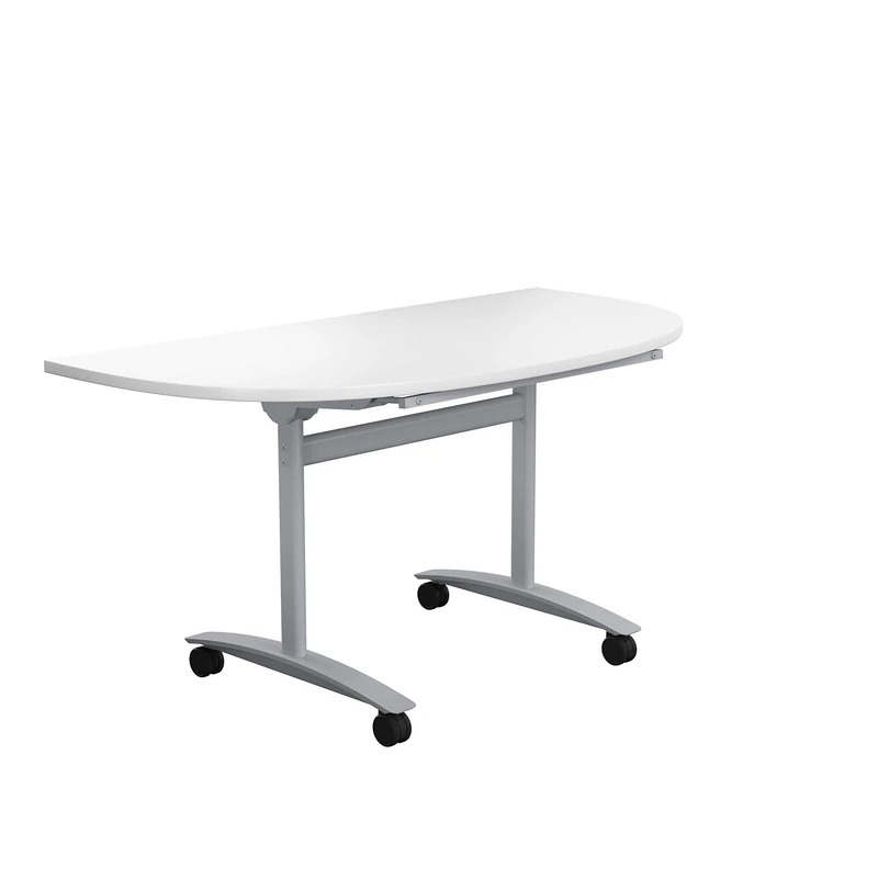 Office Hippo D-End Office Table, Sturdy & Stylish Tilting Table Desk, Work Table For Home Office, Versatile Desk Table For Meeting Room or Boardroom, 5 Year Guarantee - White / Silver