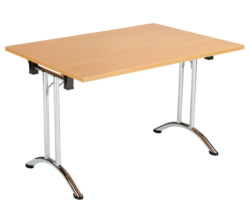 Office Hippo Folding Office Table, Sturdy & Stylish Computer Table Desk, Work Table For Home Office, Versatile Foldable Table For Meeting Room or Boardroom, 5 Year Guarantee - Beech / Chrome