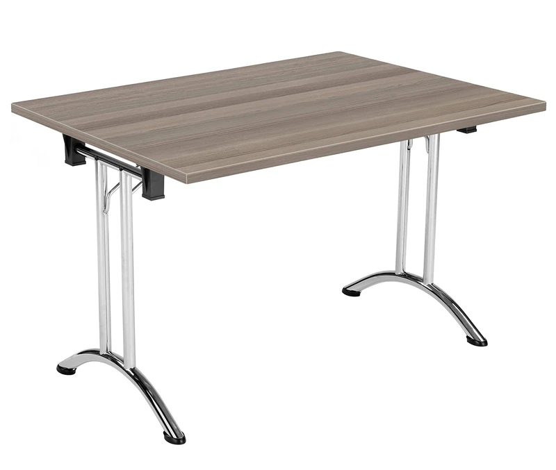 Office Hippo Folding Office Table, Sturdy & Stylish Computer Table Desk, Work Table For Home Office, Versatile Foldable Table For Meeting Room or Boardroom, 5 Year Guarantee - Grey Oak / Chrome