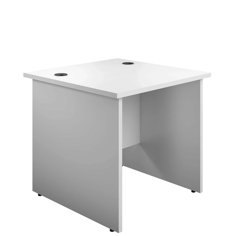 Office Hippo Heavy Duty Rectangular Office Desk, Home Office Desk, Office Table, Integrated Cable Ports, PC Desk For Office or Home, 5 Yr Wty, MFC, White, 80cm x 80cm