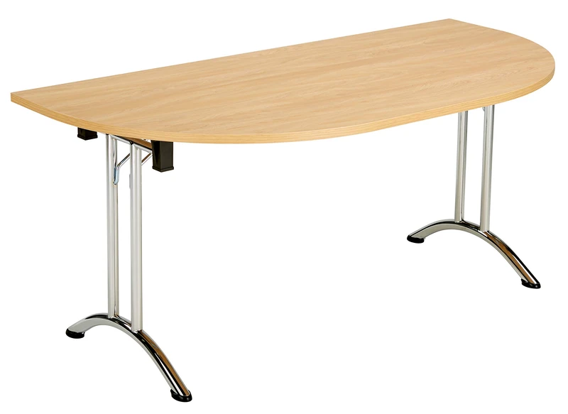 Office Hippo D-End Office Table, Sturdy & Stylish Folding Table Desk, Work Table For Home Office, Versatile Foldable Table For Meeting Room or Boardroom, 5 Year Guarantee - Oak / Chrome
