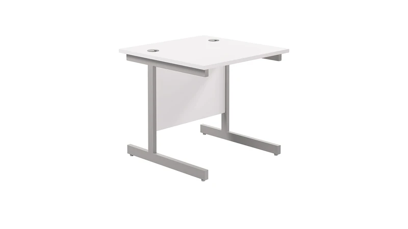 Office Hippo Heavy Duty Rectangular Cantilever Desk + Integrated Cable Ports, Home or Office Use, 5 Yr Warranty - Silver/White, 80cm x 80cm