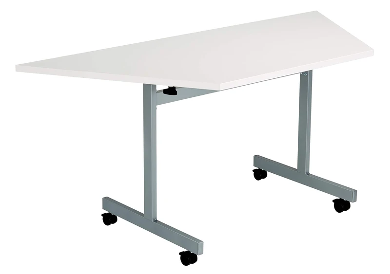 Office Hippo Office Table, Sturdy & Stylish Tilting Table Desk, Work Table For Home Office, Versatile Computer Table For Meeting Room or Boardroom, 5 Year Guarantee - White / Silver