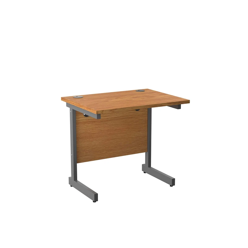 Office Hippo Rectangular Cantilever Desk, Oak Top/ Silver Frame, 80x60 cm