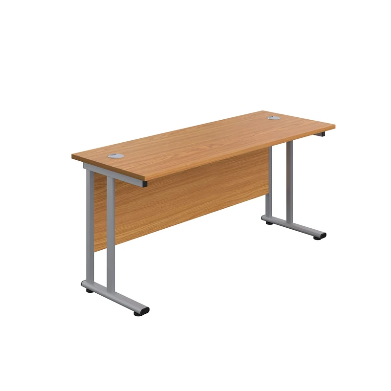 Office Hippo Heavy Duty Rectangular Cantilever Office Desk, Home Office Desk, Office Table, Integrated Cable Ports, PC Desk For Office or Home, 5 Yr Wty - Silver Frame/Oak Top, 160cm x 60cm