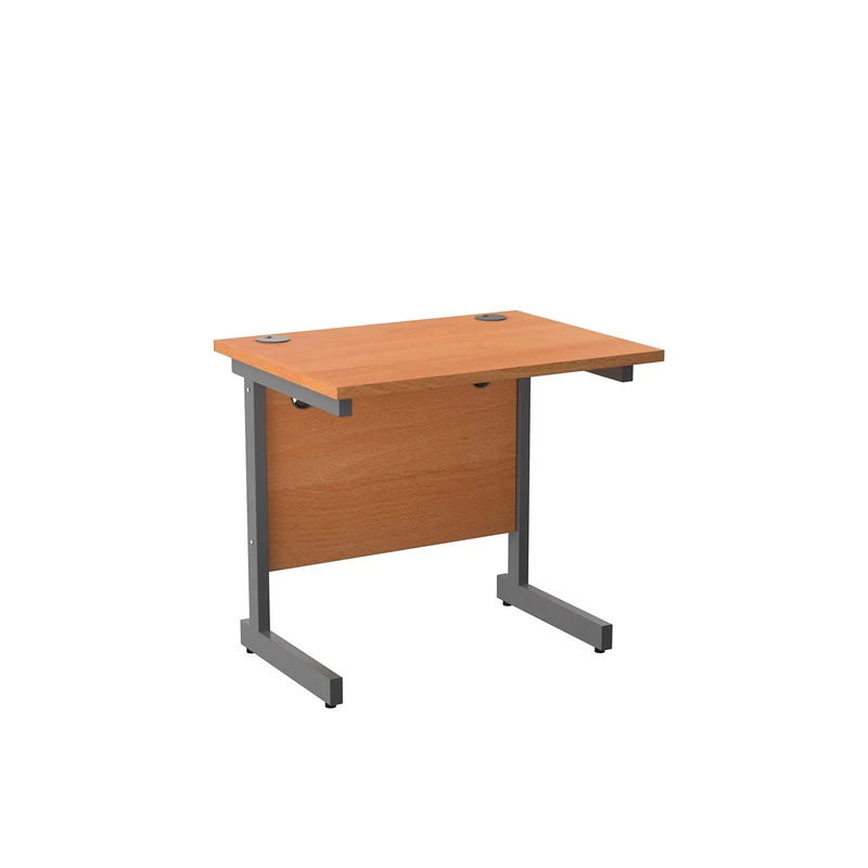 Office Hippo Heavy Duty Rectangular Cantilever Desk - Home Office Table With Integrated Cable Ports - PC Desk, 5 Yr Warranty - Silver Frame/Beech Top, 80cm x 60cm