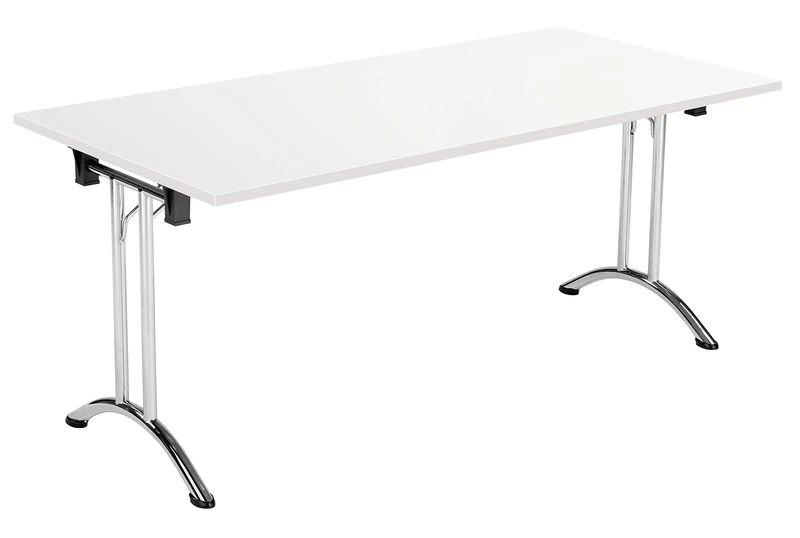 Office Hippo Folding Office Table, Sturdy & Stylish Computer Table Desk, Work Table For Home Office, Versatile Foldable Table For Meeting Room or Boardroom, 5 Year Guarantee - White / Chrome