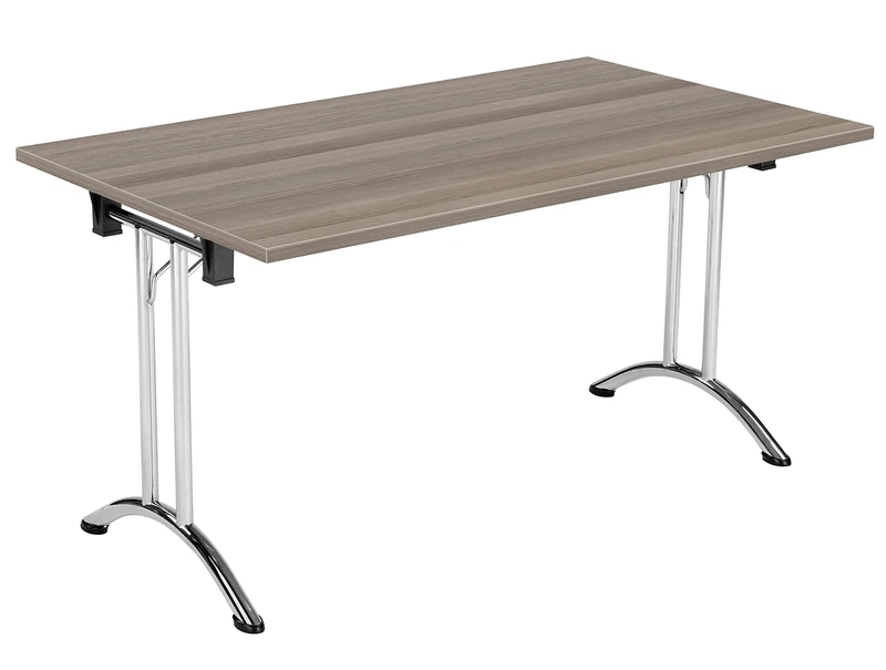 Office Hippo Folding Office Table, Sturdy & Stylish Computer Table Desk, Work Table For Home Office, Versatile Foldable Table For Meeting Room or Boardroom, 5 Year Guarantee - Grey Oak / Chrome