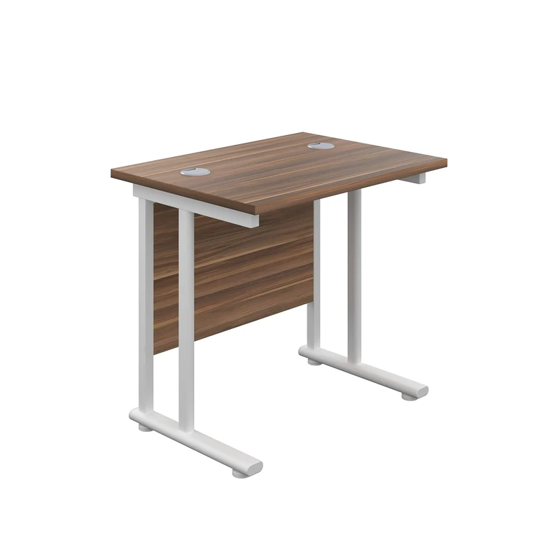 Office Hippo Heavy Duty Rectangular Cantilever Office Desk, Home Office Desk, Office Table, Integrated Cable Ports, PC Desk For Office or Home, 5 Yr Wty - White Frame/Dark Walnut Top, 80cm x 60cm