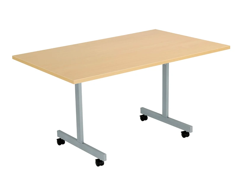 Office Hippo Office Table, Sturdy & Stylish Tilting Table Desk, Work Table For Home Office, Versatile Computer Table For Meeting Room or Boardroom, 5 Year Guarantee - Oak / Silver