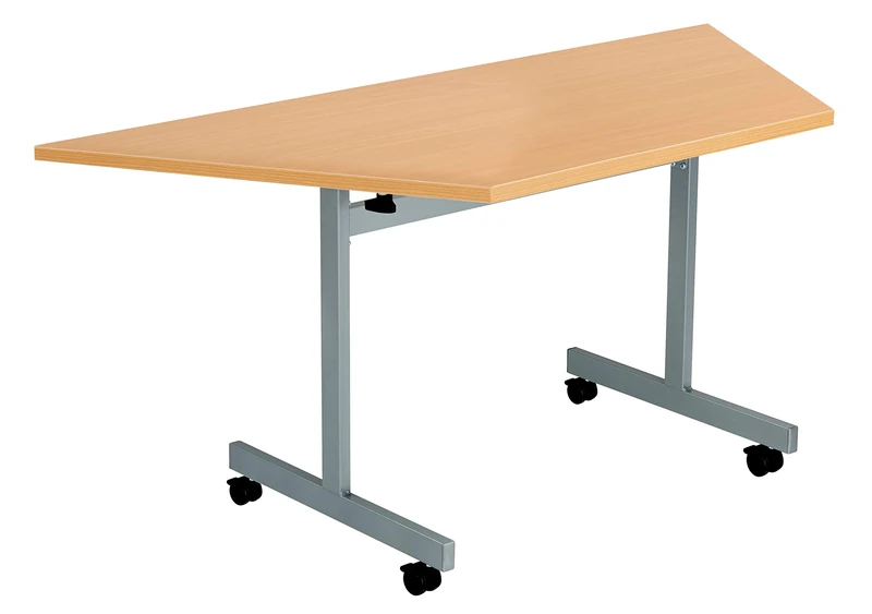 Office Hippo Office Table, Sturdy & Stylish Tilting Table Desk, Work Table For Home Office, Versatile Computer Table For Meeting Room or Boardroom, 5 Year Guarantee - Beech / Silver