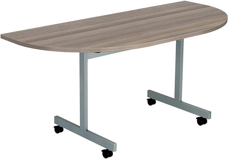 Office Hippo D-End Office Table, Sturdy & Stylish Tilting Table Desk, Work Table For Home Office, Versatile Desk Table For Meeting Room or Boardroom, 5 Year Guarantee - White / Silver