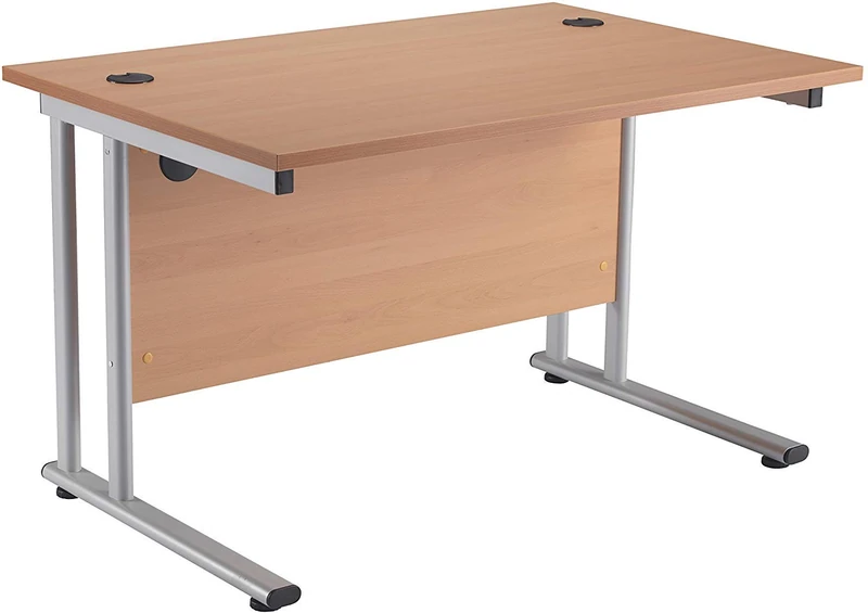 Office Hippo Heavy Duty Rectangular Cantilever Office Desk, Home Office Desk, Office Table, Integrated Cable Ports, PC Desk For Office or Home, 5 Yr Wty - White Frame/Oak Top, 80cm x 80cm