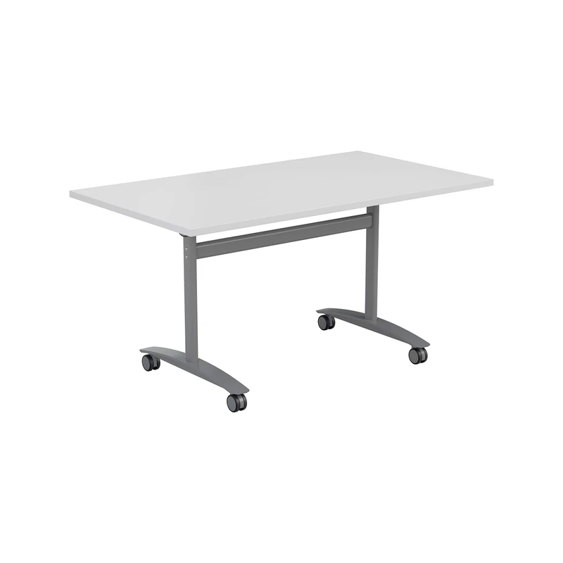 Office Hippo Office Table, Sturdy & Stylish Tilting Table Desk, Work Table For Home Office, Versatile Computer Table For Meeting Room or Boardroom, 5 Year Guarantee - White / Silver