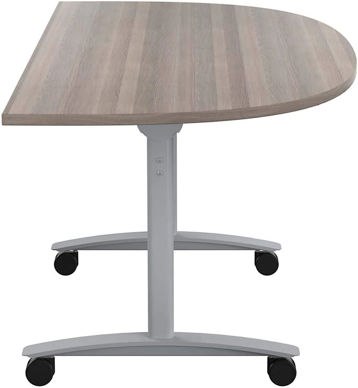 Office Hippo D-End Office Table, Sturdy & Stylish Tilting Table Desk, Work Table For Home Office, Versatile Desk Table For Meeting Room or Boardroom, 5 Year Guarantee - Grey Oak / Silver