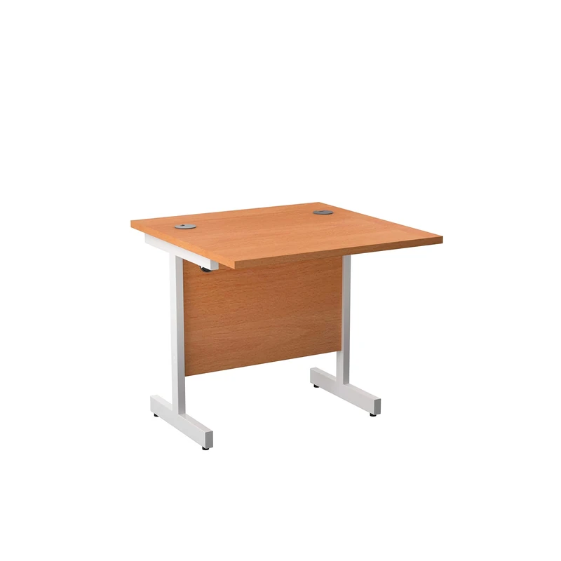 Office Hippo Cantilever Desk - Heavy Duty Rectangular Table, Integrated Cable Ports, Home or Office Use, 5 Yr Warranty - White Frame/Beech Top, 80cm x 80cm