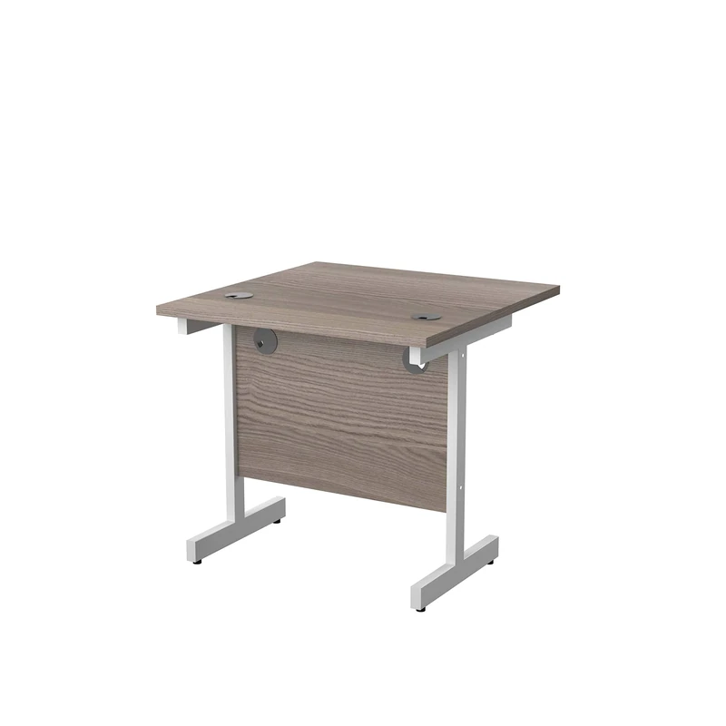 Office Hippo Heavy Duty Rectangular Cantilever Desk, Home Office Table With Integrated Cable Ports, PC Desk For Office or Home, 5 Yr Wty - White Frame/Grey Oak Top, 80cm x 80cm