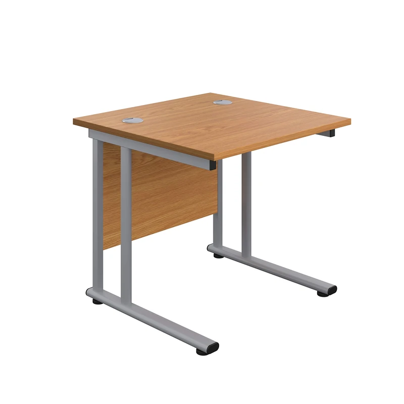 Office Hippo Heavy Duty Rectangular Cantilever Office Desk, Home Office Desk, Office Table, Integrated Cable Ports, PC Desk For Office or Home, 5 Yr Wty - Silver Frame/Oak Top, 80cm x 80cm