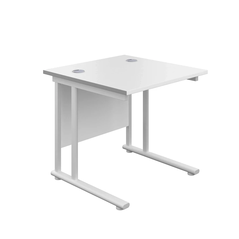 Office Hippo Heavy Duty Rectangular Cantilever Office Desk, Home Office Desk, Office Table, Integrated Cable Ports, PC Desk For Office or Home, 5 Yr Wty - White Frame/White Top, 80cm x 80cm