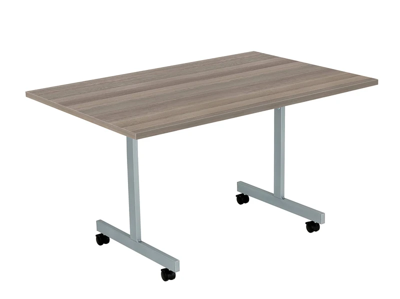 Office Hippo Office Table, Sturdy & Stylish Tilting Table Desk, Work Table For Home Office, Versatile Computer Table For Meeting Room or Boardroom, 5 Year Guarantee - Grey Oak / Silver