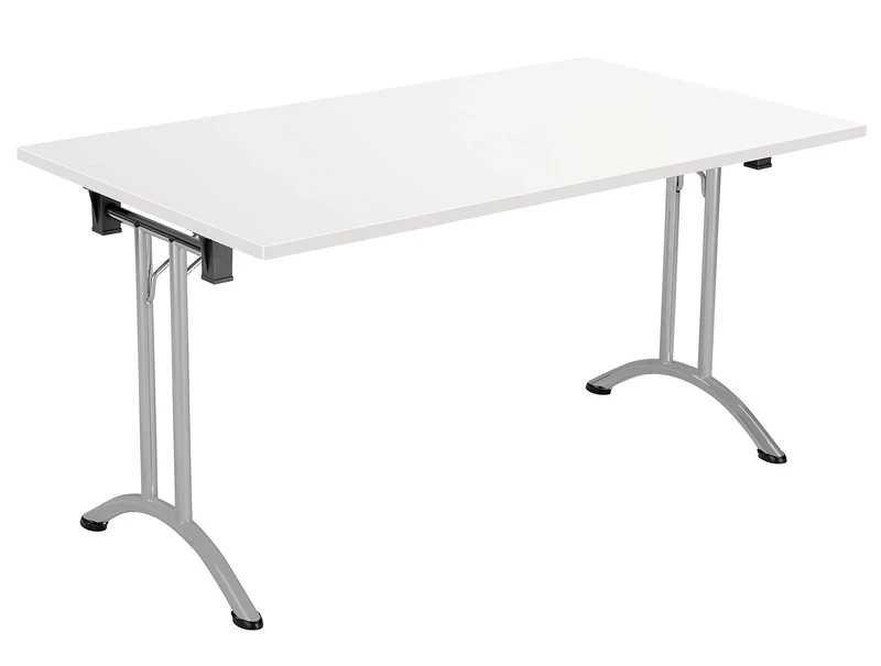 Office Hippo Folding Office Table, Sturdy & Stylish Computer Table Desk, Work Table For Home Office, Versatile Foldable Table For Meeting Room or Boardroom, 5 Year Guarantee - White / Silver