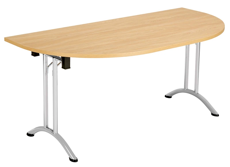 Office Hippo D-End Office Table, Sturdy & Stylish Folding Table Desk, Work Table For Home Office, Versatile Foldable Table For Meeting Room or Boardroom, 5 Year Guarantee - Oak / Silver