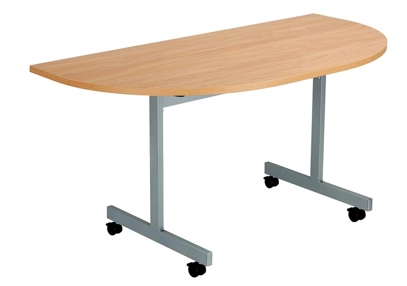 Office Hippo D-End Office Table, Sturdy & Stylish Tilting Table Desk, Work Table For Home Office, Versatile Desk Table For Meeting Room or Boardroom - 5 Yr Guarantee - Beech / Silver