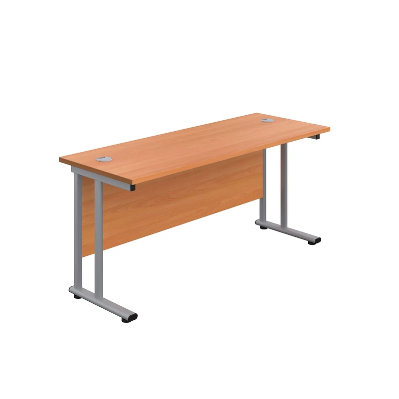 Office Hippo Heavy Duty Rectangular Cantilever Office Desk, Home Office Desk, Office Table, Integrated Cable Ports, PC Desk For Office or Home, 5 Yr Wty - Silver Frame/Beech Top, 180cm x 60cm