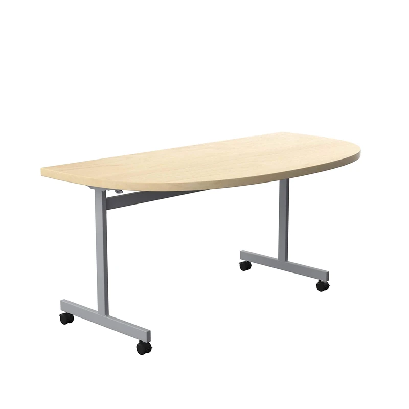 Office Hippo D-End Office Table, Sturdy & Stylish Tilting Table Desk, Work Table For Home Office, Versatile Desk Table For Meeting Room or Boardroom - 5 Yr Guarantee - Maple / Silver