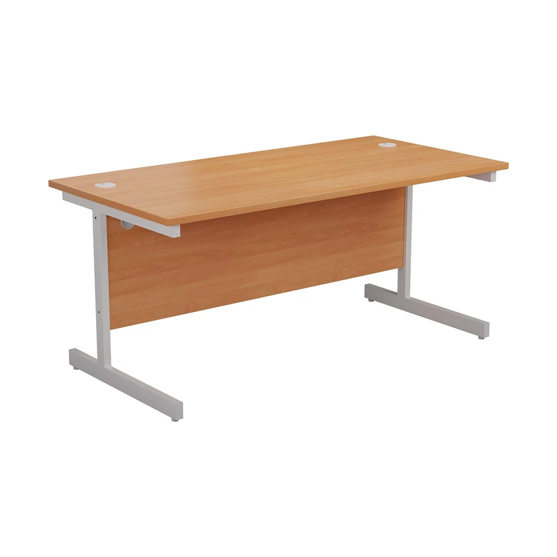 Office Hippo Heavy Duty Rectangular Cantilever Office Desk, 180 x 60 x 73 cm, White Frame, Beech Top