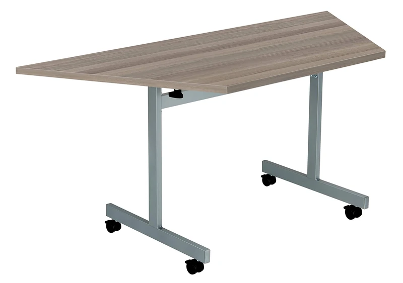 Office Hippo Office Table, Sturdy & Stylish Tilting Table Desk, Work Table For Home Office, Versatile Computer Table For Meeting Room or Boardroom, 5 Year Guarantee - Grey Oak / Silver