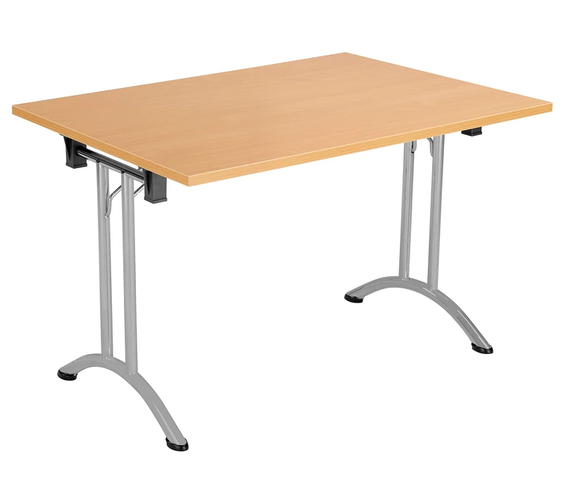 Office Hippo Folding Office Table, Sturdy & Stylish Computer Table Desk, Work Table For Home Office, Versatile Foldable Table For Meeting Room or Boardroom, 5 Year Guarantee - Beech / Silver