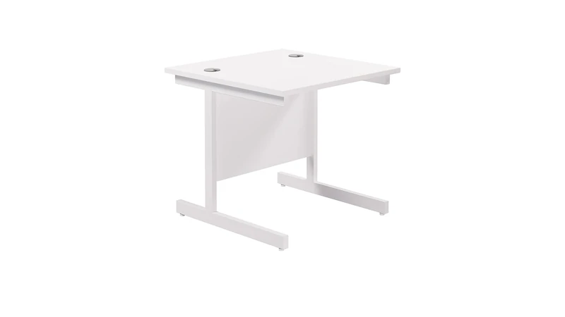Office Hippo Heavy Duty Rectangular Cantilever Office Desk, Home Office Desk, Office Table + Integrated Cable Ports, PC Desk For Office or Home, 5 Yr Wty - White Frame/White Top, 80cm x 80cm