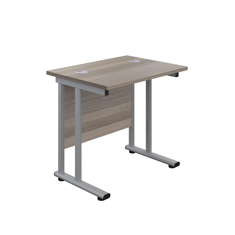 Office Hippo Heavy Duty Desk, Silver Frame/Grey Oak, 80x60 cm, Cantilever, Integrated Cable Ports, 5 Yr Wty