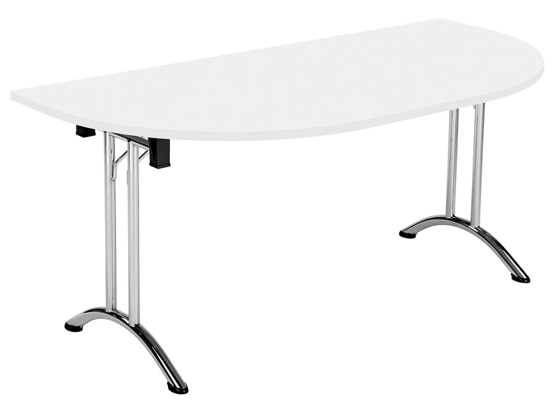 Office Hippo D-End Office Table, Sturdy & Stylish Folding Table Desk, Work Table For Home Office, Versatile Foldable Table For Meeting Room or Boardroom, 5 Year Guarantee - White / Chrome