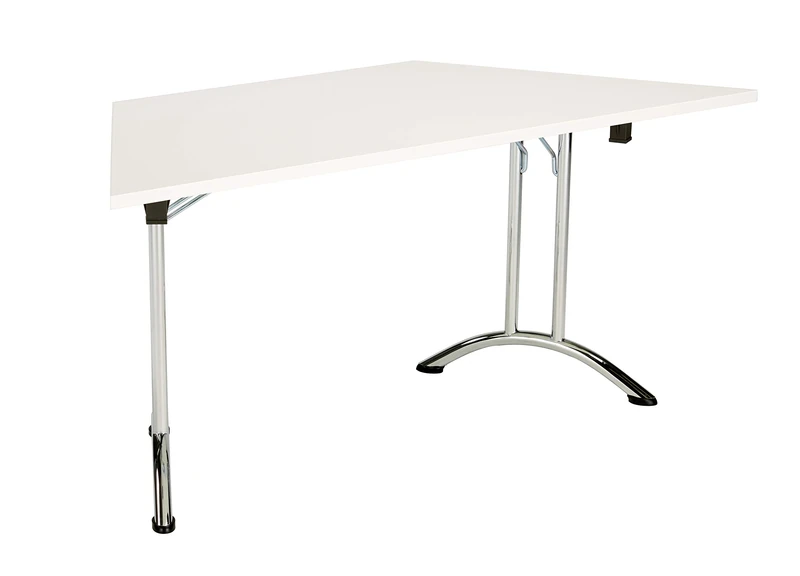 Office Hippo Folding Table, Sturdy Trapezoidal Computer Table Desk, Work Table For Home Office, Versatile Foldable Table For Meeting Room or Boardroom, 5 Year Guarantee - White / Chrome