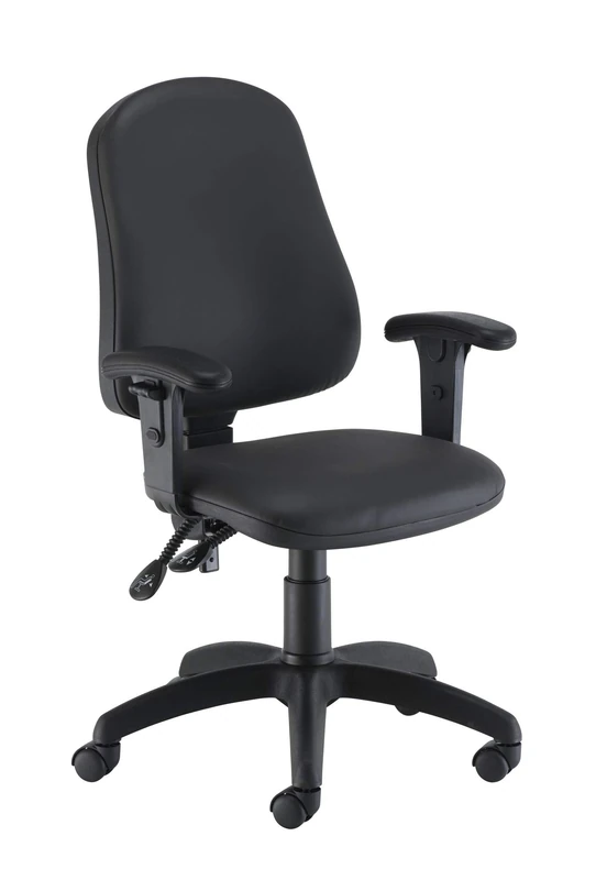 Office Hippo Office Chair With Height Adjustable Arms, Computer Desk Chair with Curved Back, Swivel Chair with Adjustable Backrest, Home Office Chair with Wheels, Max 115kg, 2 Year Wty - Black PU