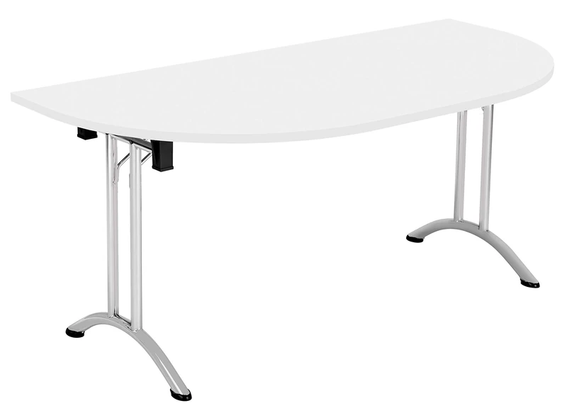 Office Hippo D-End Office Table, Sturdy & Stylish Folding Table Desk, Work Table For Home Office, Versatile Foldable Table For Meeting Room or Boardroom, 5 Year Guarantee - White / Silver