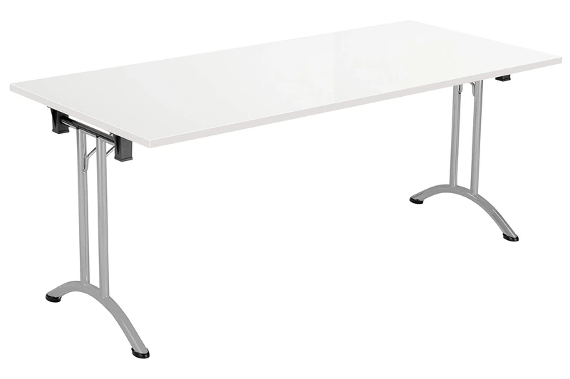 Office Hippo Folding Office Table, Sturdy & Stylish Computer Table Desk, Work Table For Home Office, Versatile Foldable Table For Meeting Room or Boardroom, 5 Year Guarantee - White / Silver