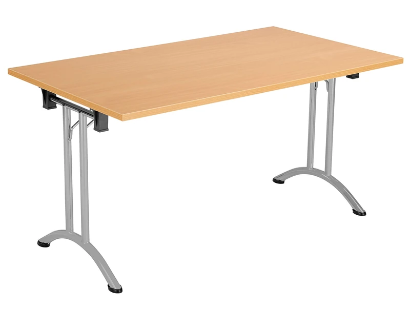 Office Hippo Folding Office Table, Sturdy & Stylish Computer Table Desk, Work Table For Home Office, Versatile Foldable Table For Meeting Room or Boardroom, 5 Year Guarantee - Beech / Silver