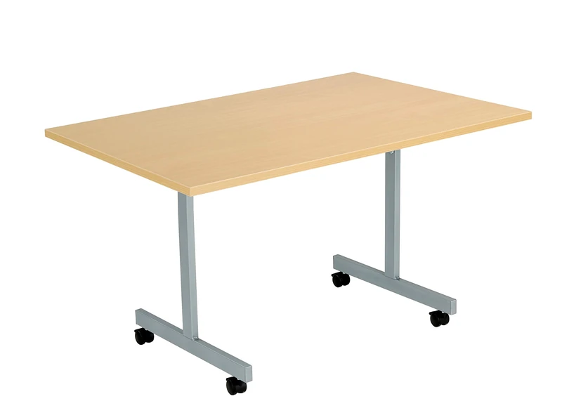 Office Hippo Office Table, Sturdy & Stylish Tilting Table Desk, Work Table For Home Office, Versatile Computer Table For Meeting Room or Boardroom, 5 Year Guarantee - Oak / Silver