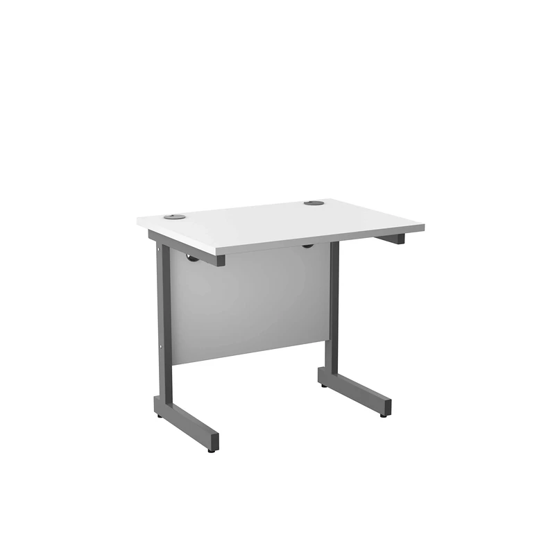 Office Hippo Heavy Duty Rectangular Cantilever Desk + Integrated Cable Ports, Home or Office PC Desk, 5 Yr Warranty - White Frame/White Top, 80cm x 60cm