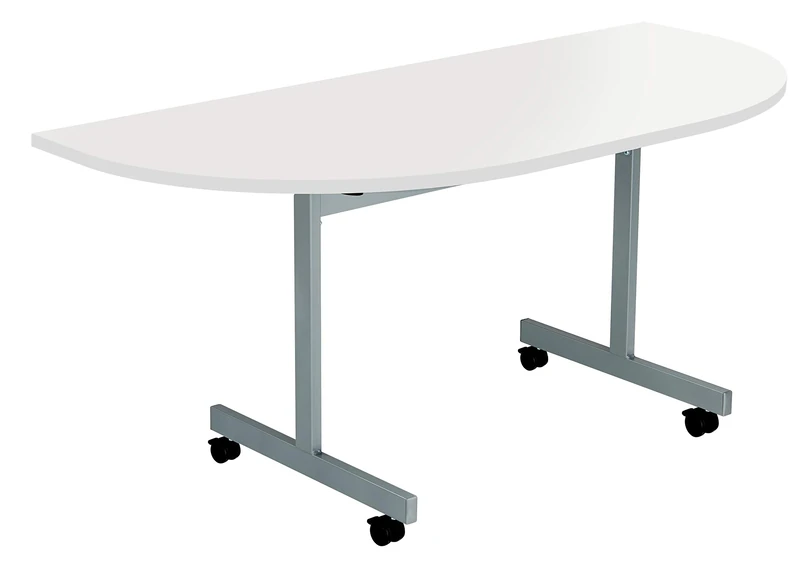 Office Hippo D-End Office Table, Sturdy & Stylish Tilting Table Desk, Work Table For Home Office, Versatile Desk Table For Meeting Room or Boardroom - 5 Yr Guarantee - White / Silver