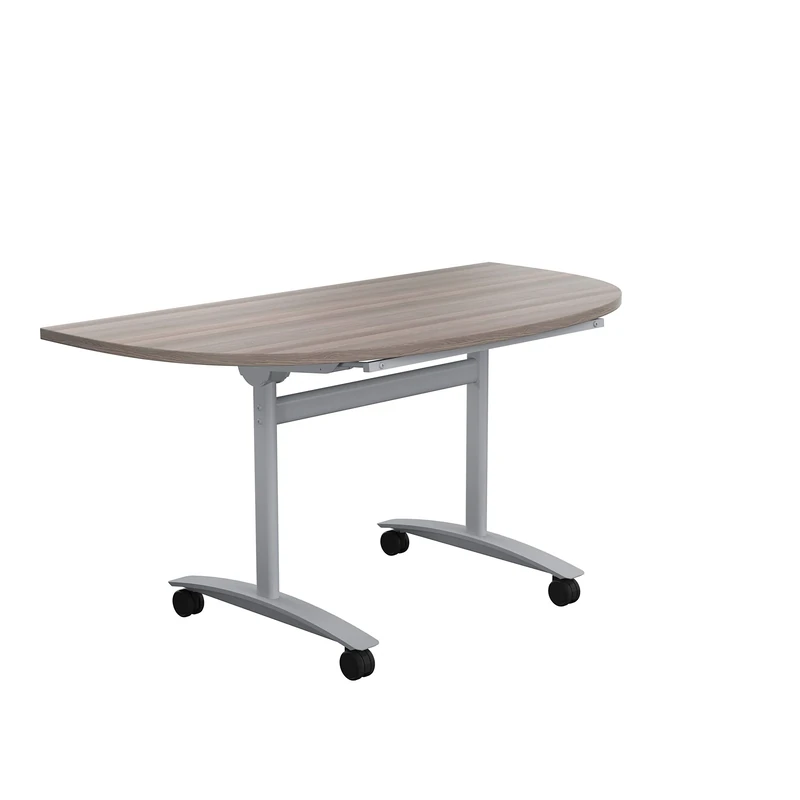 Office Hippo D-End Office Table, Sturdy & Stylish Tilting Table Desk, Work Table For Home Office, Versatile Desk Table For Meeting Room or Boardroom, 5 Year Guarantee - Grey Oak / Silver
