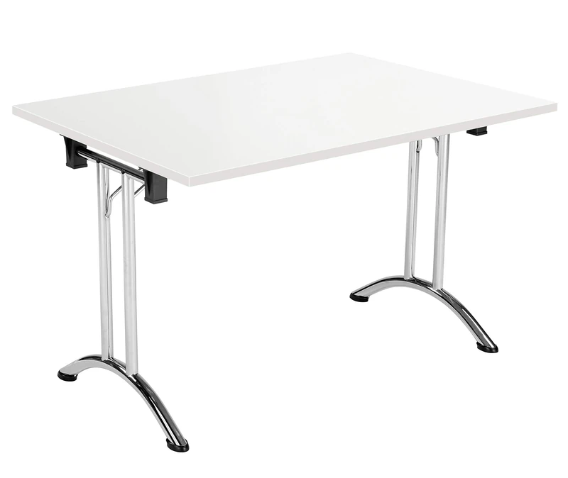 Office Hippo Folding Office Table, Sturdy & Stylish Computer Table Desk, Work Table For Home Office, Versatile Foldable Table For Meeting Room or Boardroom, 5 Year Guarantee - White / Chrome