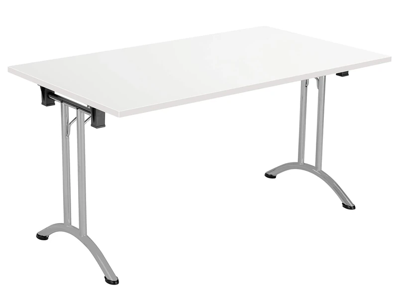 Office Hippo Folding Office Table, Sturdy & Stylish Computer Table Desk, Work Table For Home Office, Versatile Foldable Table For Meeting Room or Boardroom, 5 Year Guarantee - White / Silver