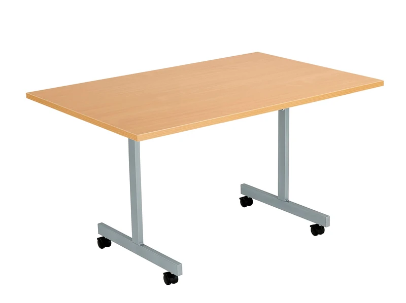 Office Hippo Office Table, Sturdy & Stylish Tilting Table Desk, Work Table For Home Office, Versatile Computer Table For Meeting Room or Boardroom, 5 Year Guarantee - Beech / Silver